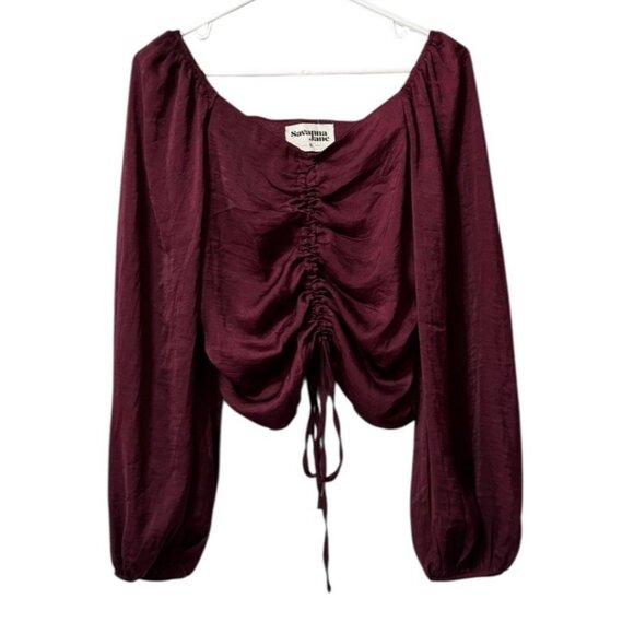 Savanna Jane Long Sleeve Runched Crop Top Size Small Polyester Sexy Hippie Boho - Picture 1 of 10